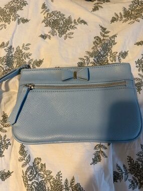 Light Blue Wristlet Clutch with Bow Accent